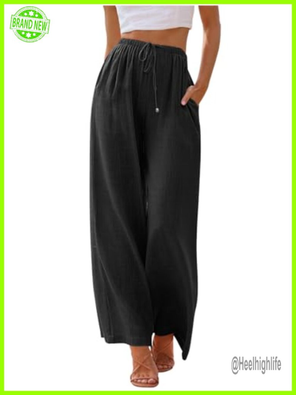 Linen Blend Wide Leg Palazzo Pants Drawstring Beach Summer Vacation